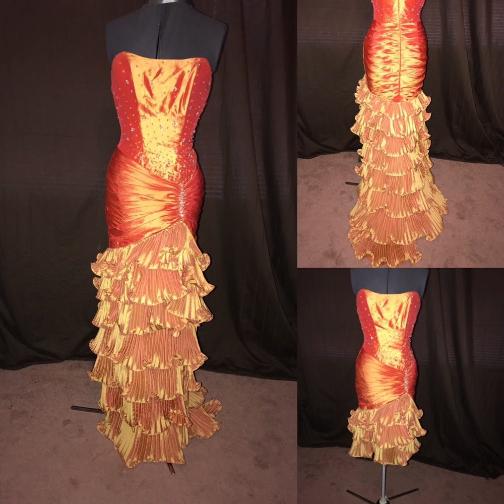 Orange ruffled prom dress/cocktail dress
